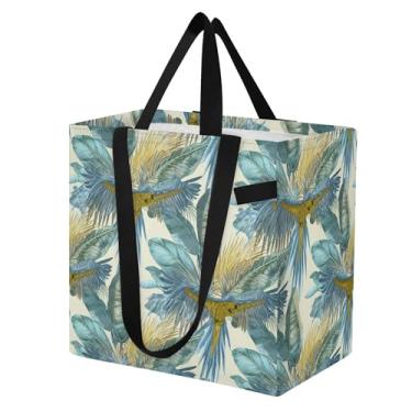 Imagem de SEHANY Sacola reutilizável de folhas de palmeira com alças reforçadas, bolsa de compras de lona dobrável à prova d'água de grande capacidade para viagem, cozinha, praia