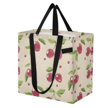 Imagem de SEHANY Sacola de compras reutilizável de cereja fofa com alças reforçadas, bolsa de compras de lona dobrável à prova d'água de grande capacidade para viagem, cozinha, praia
