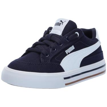 Imagem de PUMA Tênis infantil unissex Court Classic Vulc, branco, azul-marinho, cinza, tamanho 34, Puma Azul-marinho-puma branco, 16