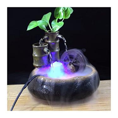 Imagem de Fontes de mesa, fonte de água de mesa, fonte de meditação de cerâmica, fonte de mesa com roda d'água, recurso de cascata interna para decoração de escritório em casa, relaxamento, fontes internas