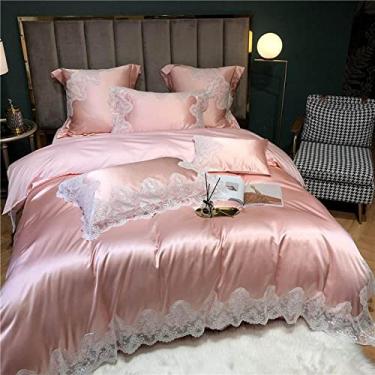 Imagem de Capa de edredom de renda 1000 fios, lençol e fronha, 1 tamanho Queen liso 4 peças (2 tamanho Queen ajustado, 7 peças)