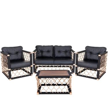 Imagem de 2 Poltronas + 1 Namoradeira + Mesa Centro Madeira