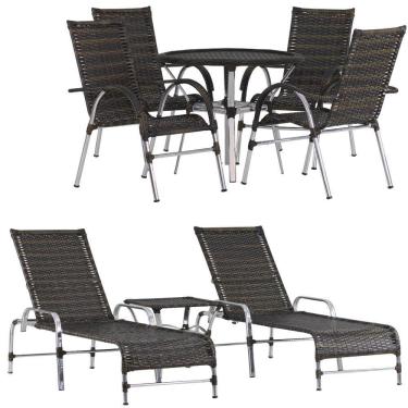 Imagem de Kit Piscina Espreguiçadeiras Mesas Cadeiras Externa Alumínio Pedra Ferro