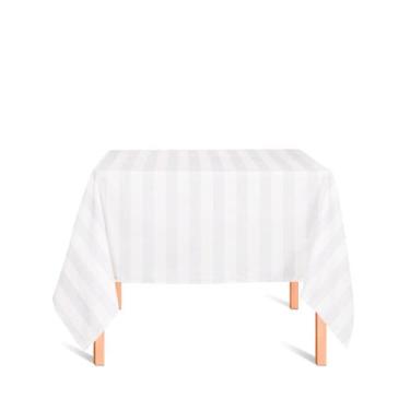 Imagem de Toalha de Mesa Quadrada em Tecido Jacquard Branco Listrado Tradicional