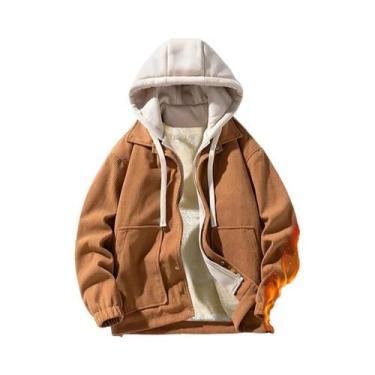 Imagem de Jaqueta Masculina De Corduroy Com Forro De Fleece E Capuz, Casual Para