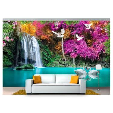 Imagem de Papel De Parede Cachoeiras Animais Pássaros 3D Xch06 3M²