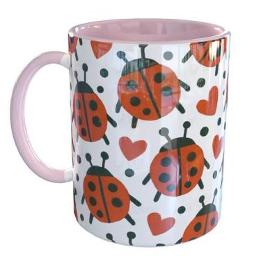 Imagem de Caneca Porcelana Joaninhas - Pense Canecas, Rosa Claro