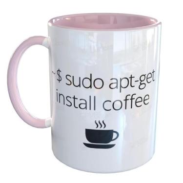 Imagem de Caneca Porcelana Linux Install Coffee Engraçada - Pense Canecas, Rosa 