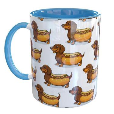 Imagem de Caneca Porcelana Cachorro Salsicha Dachshund - Pense Canecas, Azul Cla