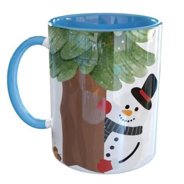 Imagem de Caneca Porcelana Boneco de Neve e Esquilo no Natal - Pense Canecas, Az