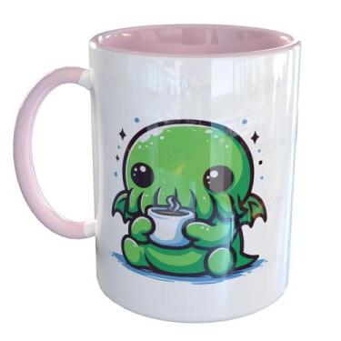 Imagem de Caneca Porcelana Cthulhu Monstro Fofinho - Pense Canecas, Rosa Claro