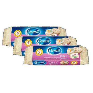 Imagem de 3 biscoito salgado arroz camil chia e linhaca integral 90g