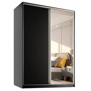 Imagem de Guarda-Roupa Casal com 1 Espelho Belluno 2 Portas 3 Gavetas Preto - RR