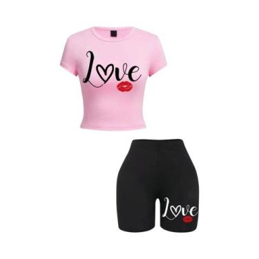 Imagem de Conjunto Feminino De Top Cropped E Shorts Com Estampa De Lábios, Macio