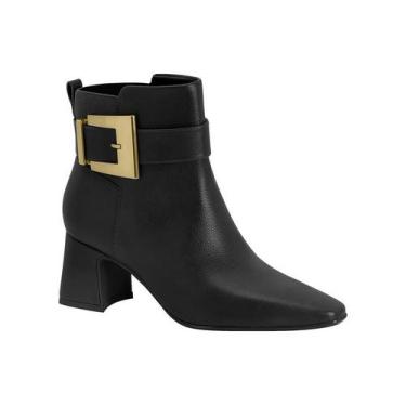 Imagem de Bota Vizzano Cano Curto Com Fivela Dourada E Salto Bloco Preto, Preto,