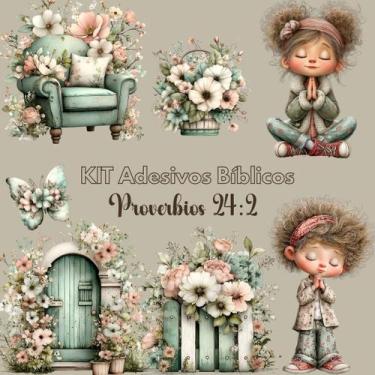 Imagem de Kit 2 Adesivos Scrapbook Biblia Journal A5 Proverbios 24:2 Bible Journ