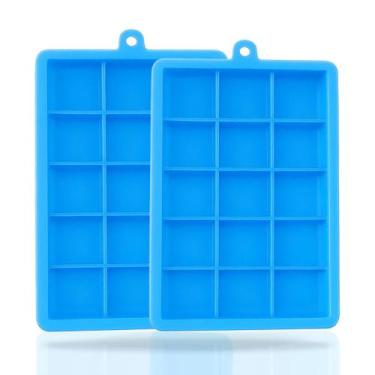 Imagem de Forma de Gelo Silicone 15 cubos Grandes Azul Quadrado Flexível Para Dr