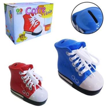 Imagem de Cofre Infantil De Porcelana Tênis Azul Guarda Moedas - FX
