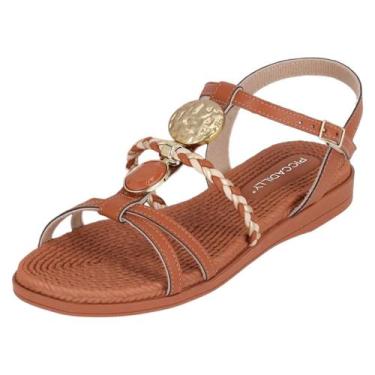 Imagem de Sandália Feminina Rasteira Flatform Metalizado Piccadilly, Ocre, 35