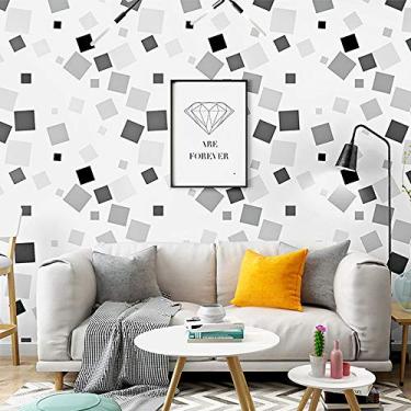 Imagem de Q QIHANG Padrão geométrico de treliça simples moderna quarto sala de estar preto e branco papel de parede não colado PVC 3,73 cm L x 82,8 cm C