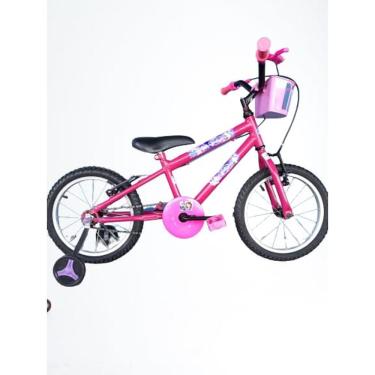 Imagem de Bicicleta Infantil Menina Aro 16 Com Adesivo De Personagens 
