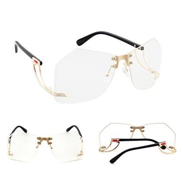 Imagem de Óculos de sol irregulares sem aro feminino designer armação de liga grande gradiente óculos de sol moda feminino tons claros, claros, dourados