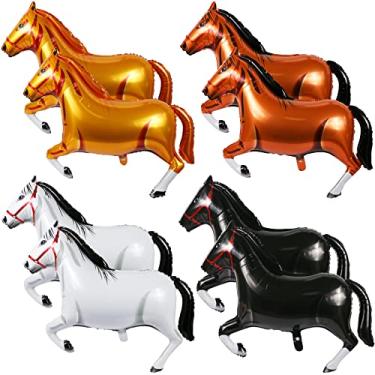 Imagem de 8 peças 104 centímetros grande balão de cavalo balões em forma de cavalo folha de alumínio balão de cavalo balões temáticos de festa cavalo decorações temáticas para chá de bebê de aniversário suprimentos de festa de cowboy, 4 cores