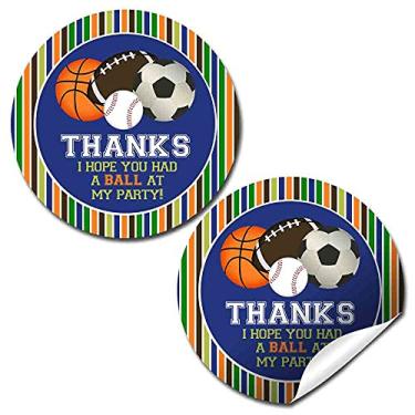 Imagem de Etiquetas adesivas All Star Sports Birthday Thank You 40 adesivos de círculo de festa de 5 cm da AmandaCreation, ótimo para lembranças de festa, selos de envelope e sacos de itens de qualidade