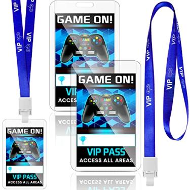 Imagem de Conjunto de 16 peças Blue Video Game VIP Passs Holder Tickets Set Video Game Party Favors Game Ticket Holder Gamer Party VIP Pass Lanyards para jogos temáticos artigos de festa de aniversário
