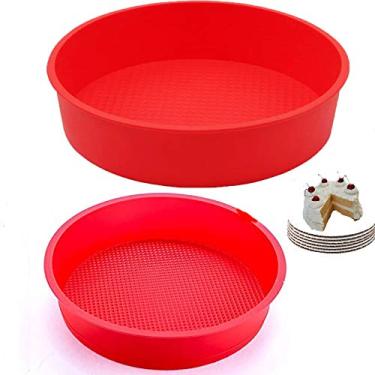 Imagem de Conjunto de 2, molde redondo de silicone para bolo de silicone redondo de 23 cm para assar formas de bolo de silicone redondas de 23 cm, moldes de bolo de silicone para assar, 24 x 6 cm (2, vermelho)
