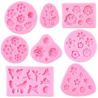 Imagem de GELIFATLE Moldes de Silicone para Fondant de Flores e Borboletas - 8 Peças, Seguros e Reutilizáveis