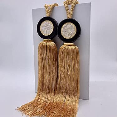Imagem de Suportes de cortina estilo chinês cortina pendurada alça de bola alça de borla decorativa clássica alça de armazenamento cordão quarto quarto sala de estar, T8, 2 PCS