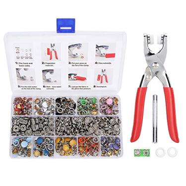 Imagem de Botões de pressão 200 peças Kit de fixadores coloridos de ponta de metal com alicate de ferramentas Acessórios para roupas DIY Artesanato Kit de botões de pressão, encaixes para costura