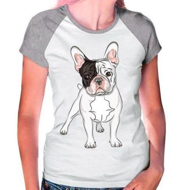 Imagem de Camiseta Raglan Buldog Francês Pet Dog Cinza Branca Fem04 - Design Cam