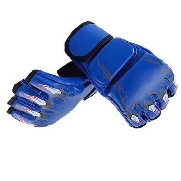 Imagem de Luvas de Boxe, Luvas de Kickboxing de Luta de Meio Dedo, Luvas de Boxe de Treinamento Com Faixa de Pulso Ajustável para Homens e Mulheres (Estilo Garra de Tigre Azul)