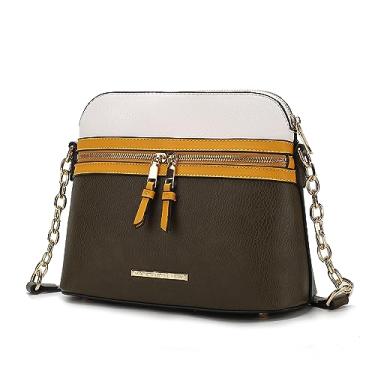 Imagem de MKF Collection Bolsa tiracolo feminina, bolsa carteiro de couro vegano com vários bolsos, bolsa de ombro da Mia K, Karelyn verde-oliva - amarelo