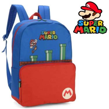 Imagem de Mochila Escolar Juvenil de Costas Jogo Super Mario Bros Azul