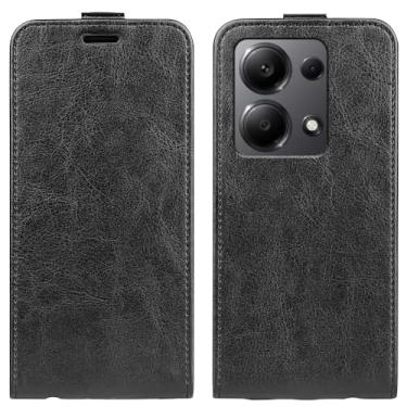 Imagem de Capa de telefone para Xiaomi Redmi Note 13 Pro 4G, capa de telefone flip vertical fina de couro PU capa protetora com fecho magnético com slot para cartão para Xiaomi Poco M6 Pro 4G (preta)