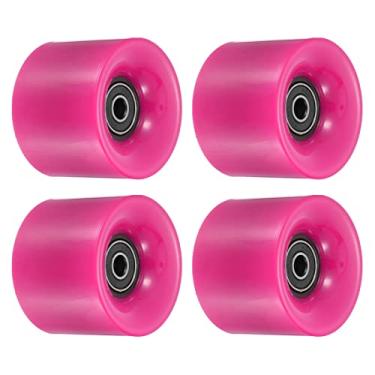 Imagem de PATIKIL Rodas Longboard de 60 mm com rolamentos ABEC-9, pacote com 4 rodas de rua para skates Cruiser substituição de roda 80A, rosa vermelha preta