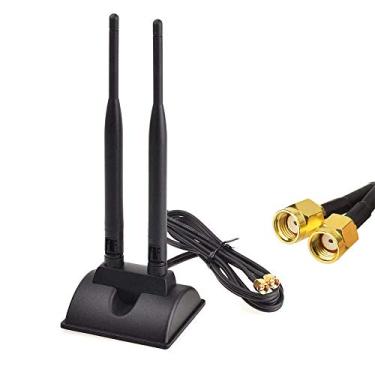 Imagem de CORONIR Antena WiFi com conector macho RP-SMA, antena de banda dupla de 2,4 GHz 5 GHz, base magnética com cabo de extensão para placa de rede PCI-E WiFi, adaptador USB WiFi, roteador sem fio, ponto de