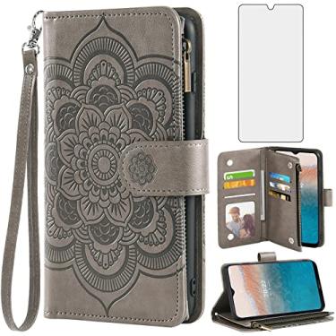 Imagem de Asuwish Capa de celular para Nokia C21 Plus com protetor de tela de vidro temperado e flor de couro flip porta-cartão de crédito suporte fólio bolsa acessórios para celular C 21 + C21+ C21Plus