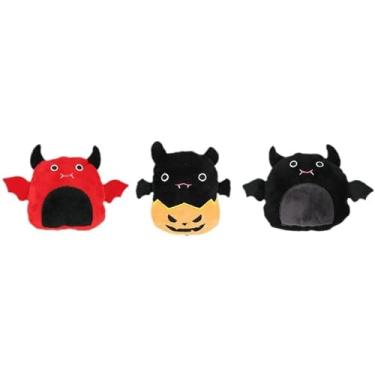 Imagem de Conjunto de 3 brinquedos de pelúcia de erva-dos-gatos de Halloween – designs de diabo, morcego e abóbora com papel enrugado para brincadeiras interativas, brinquedos perfeitos para gatos de Halloween