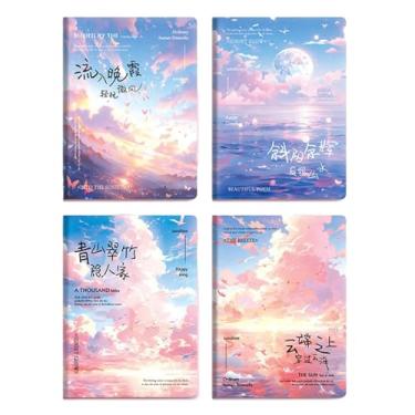 Imagem de Joucien 4 livros em um conjunto - Caderno com capa de borracha grossa para estudantes, linhas horizontais, páginas internas, caderno -A5/56 folhas