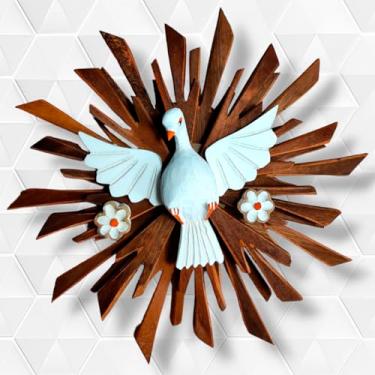 Imagem de Divino Espirito Santo Resplendor Escultura Artesanal Madeira Maciça