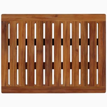 Imagem de Tapete de chuveiro de madeira de acácia 45 x 61 cm por Demigo, tapete de banho de luxo antiderrapante para banheiro banheira chuveiro spa jardim casa, tapete de madeira retangular grande para exterior e interior