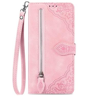 Imagem de Monwutong Capa carteira com design de armazenamento com zíper para Motorola Edge 30, capa de couro com toque agradável à pele com fecho magnético e coldre para vários cartões para Motorola Edge 30,