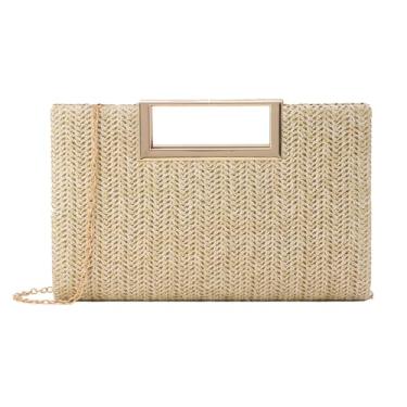 Imagem de LUI SUI Bolsa feminina de palha com alça superior para verão, bolsa de noite, ráfia, transversal, bolsa de praia, Natural, One Size