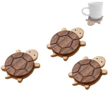 Imagem de Porta-copos de madeira de tartaruga, ímã de geladeira de design magnético, almofada antiescaldante de mesa de 54 g, duas formas de uso, almofada de isolamento, 13 x 8,7 x 1,7 cm, para café, loja de
