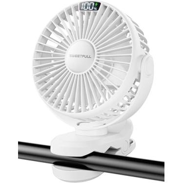 Imagem de SWEETFULL Ventilador portátil com clipe - Ventilador de carrinho operado por bateria, ventiladores pequenos recarregáveis de 4000 mAh com tela de LED, 4 velocidades, mini refrigerador de mesa de