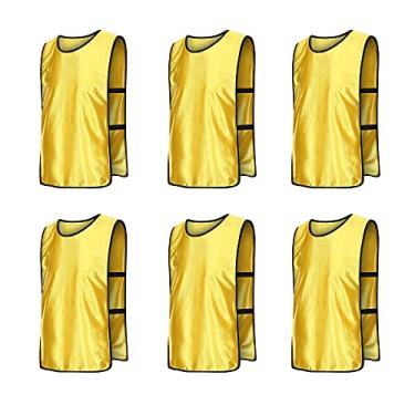 Imagem de RE-HUO Pacote com 6 coletes Scrimmage/Pinnies esportivos/babadores de futebol para crianças e adultos, Amarelo, M